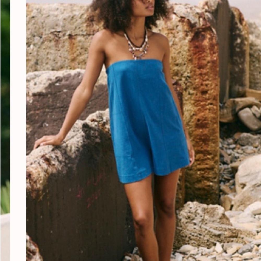 New with tags Free People Adalee cotton strapless blue romper size XS